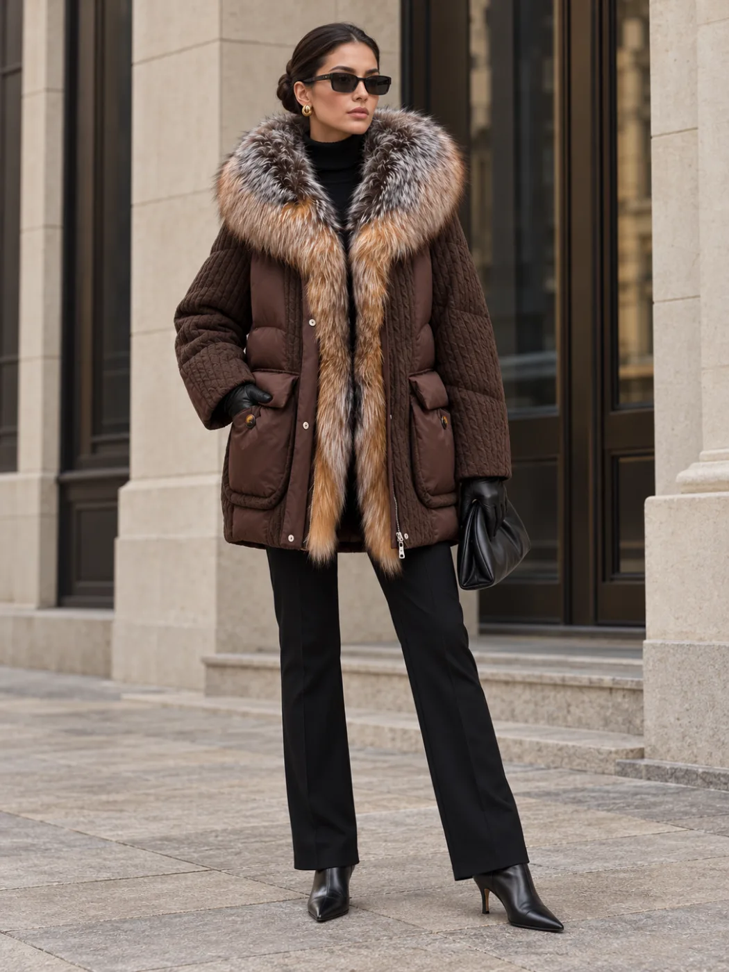 Пуховая куртка Хейли с мехом лисицы, шоколад — изображение 2